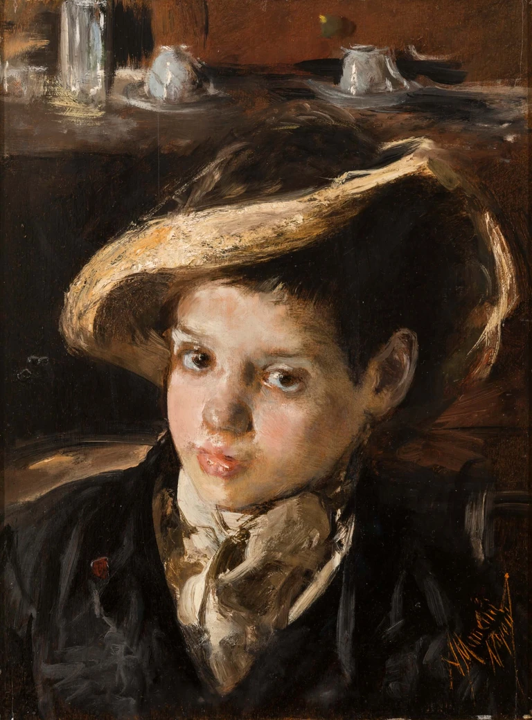 Antonio Mancini, The broken straw hat, 1875