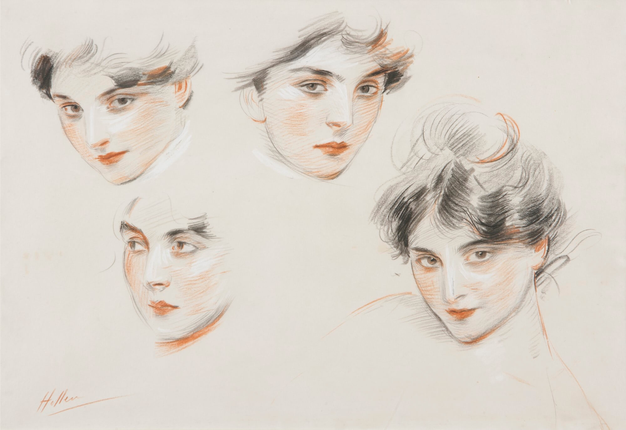 Paul César Helleu. Mademoiselle Conquis, study of heads, 1890 c.. Bottegantica Gallery